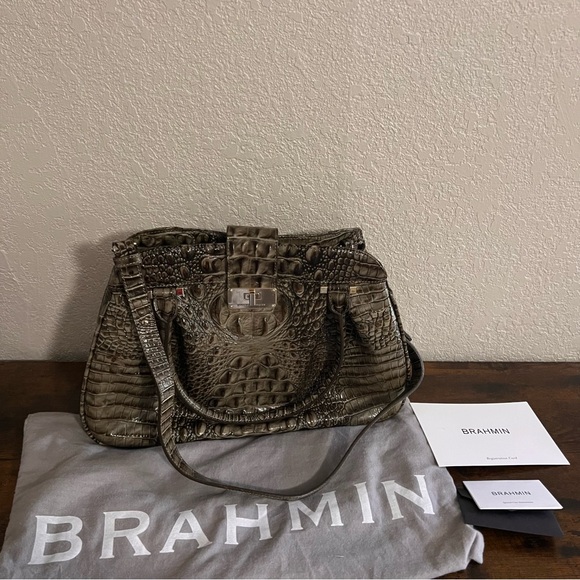 BRAHMIN Laura Satchel In The Pweter Melbourne Leather Finish